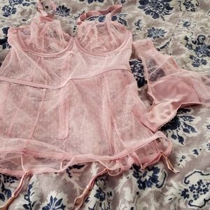 Victoria's secret luxe pink polka dot lingeri